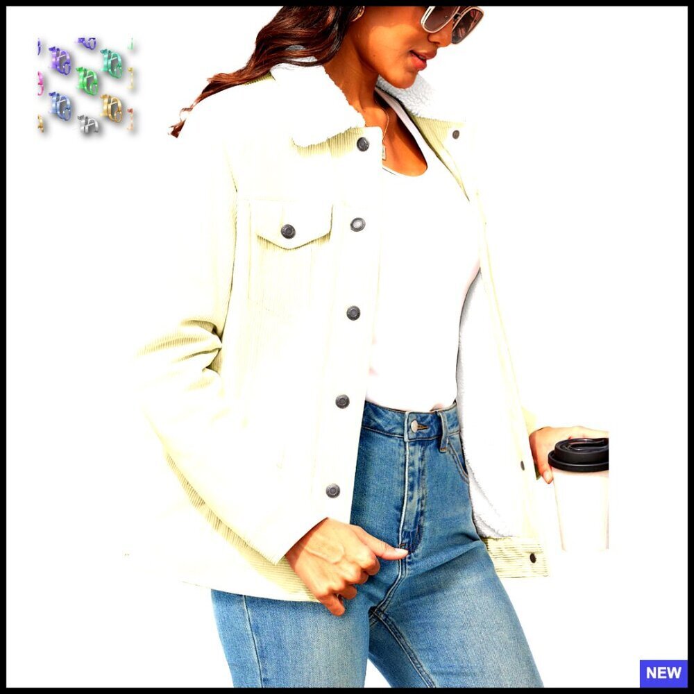 Corduroy Sherpa Fleece Lined Jacket Button Down Shacket Winter Western Coat